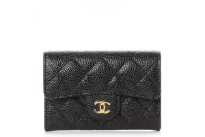 Chanel Zip Coin Purse Quilted Caviar Gold-tone Black