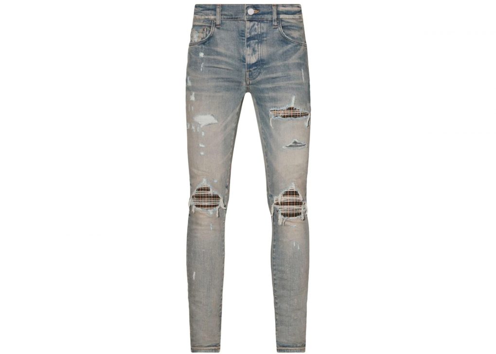 AMIRI Neon Plaid Skinny Jeans Indigo Blue