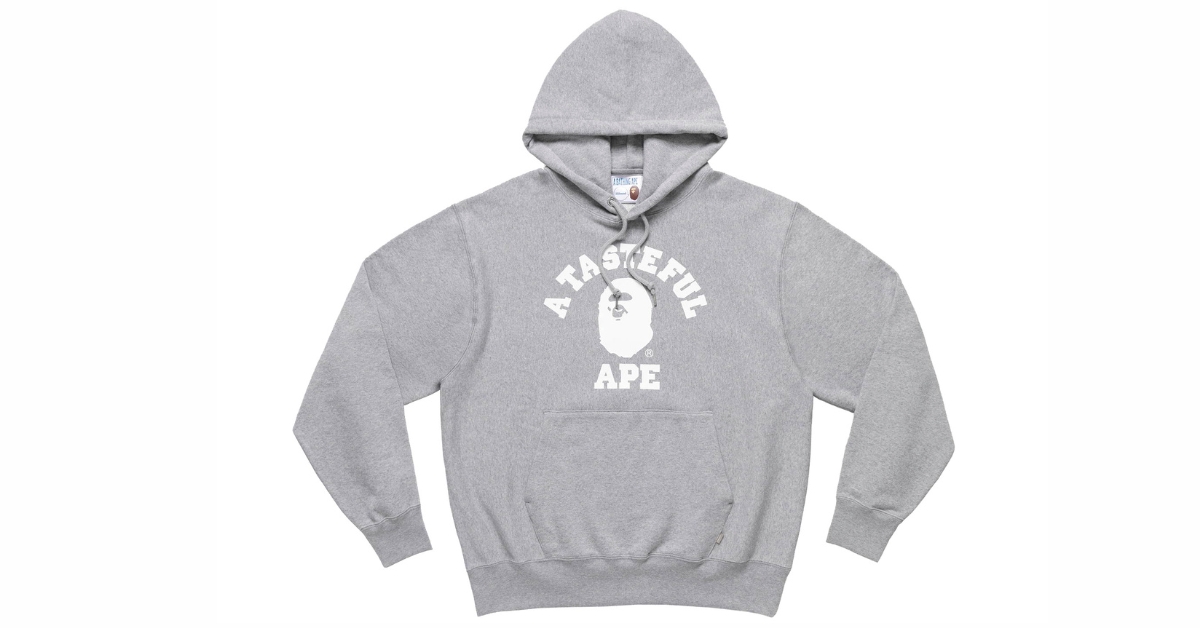 BAPE x JJJJound Relaxed Classic College Pullover Hoodie Gray