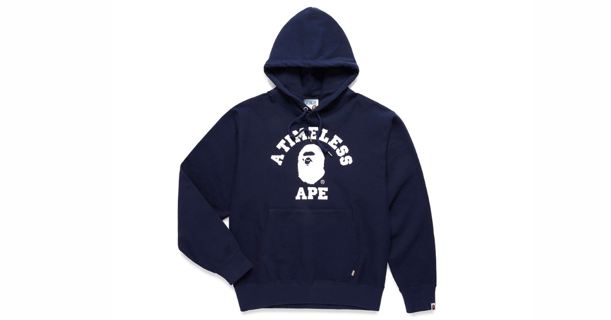 BAPE x JJJJound Relaxed Classic College Pullover Hoodie Navy